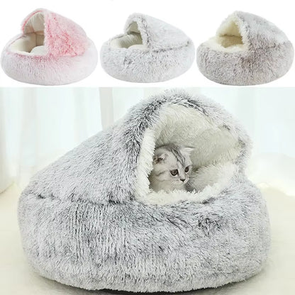 Winter Plush Pet Cat Bed round Cat Cushion Cat House 2 in 1 Warm Cats Basket Pet Sleep Bag Kitten Nest Kennel for Small Dog Cats